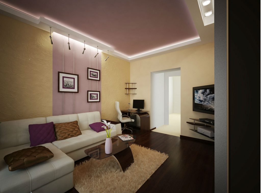 Vertical combination of yellow and pink wallpaper in the living room