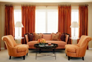 Orange curtains - non-trivial color of textiles in the interior (20 photos)