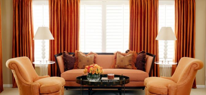 Orange curtains - non-trivial color of textiles in the interior (20 photos)