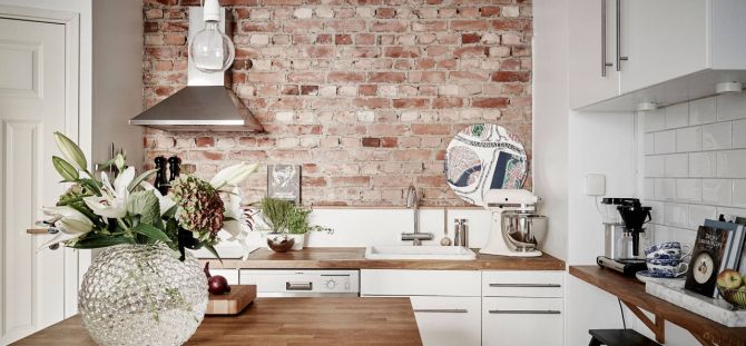 Brick kitchen - rude charm and natural texture (53 photos)