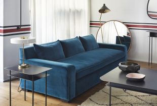 Sofa biru - unsur terang dalam pedalaman (25 foto)