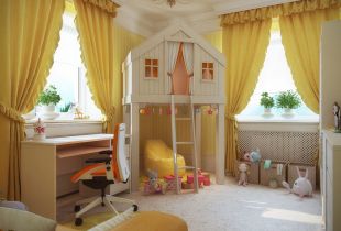 The interior of the children's room in yellow: sunny mood (25 photos)