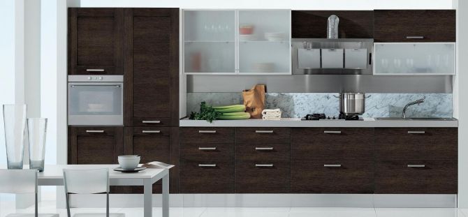 Dapur Wenge di pedalaman (18 gambar): kombinasi warna dan reka bentuk yang cantik