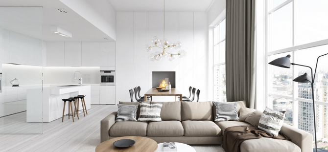 Sofa beige di pedalaman: kombinasi klasik (24 foto)