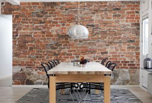 Wallpaper under a brick in the interior (53 photos)