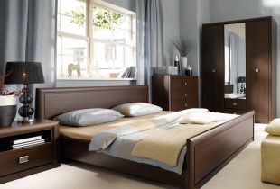 Wenge warna katil: kayu gelap di pedalaman bilik tidur (23 foto)