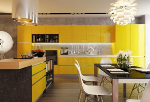 Dapur kuning (50 gambar): kombinasi warna terang dan klasik di kawasan pedalaman