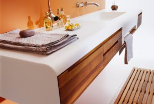 Countertop di bilik mandi (50 foto): pilih bahan dan reka bentuk