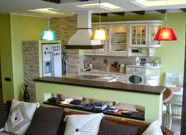 Green kitchen living room