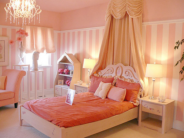 Nursery for a girl with a large bed