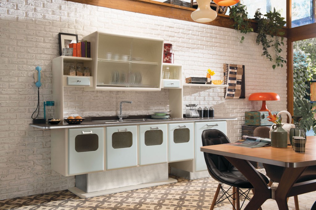 Open shelves in the kitchen in retro style