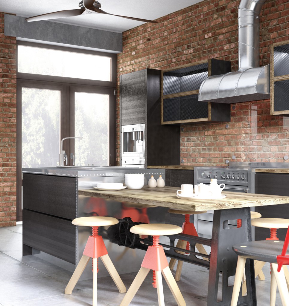 Loft-style kitchen with dining island