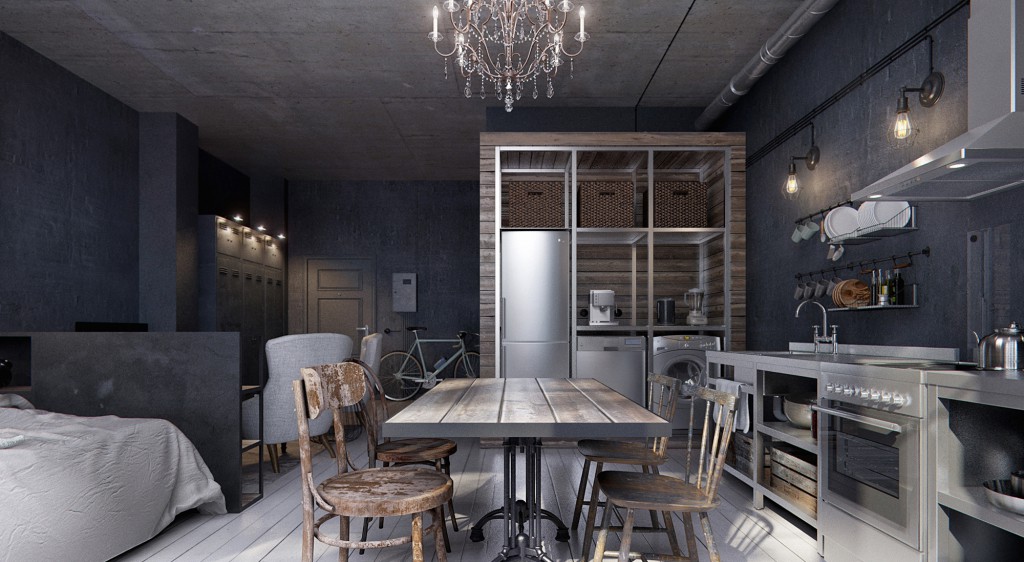 Stylish gray kitchen with a mix of modern and antique