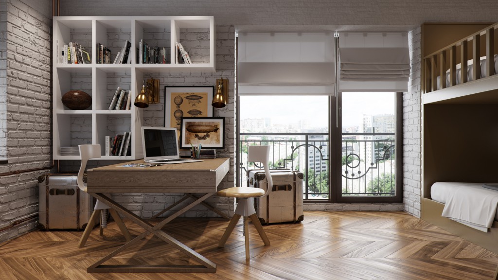 Functional children's room for work and leisure in the loft style