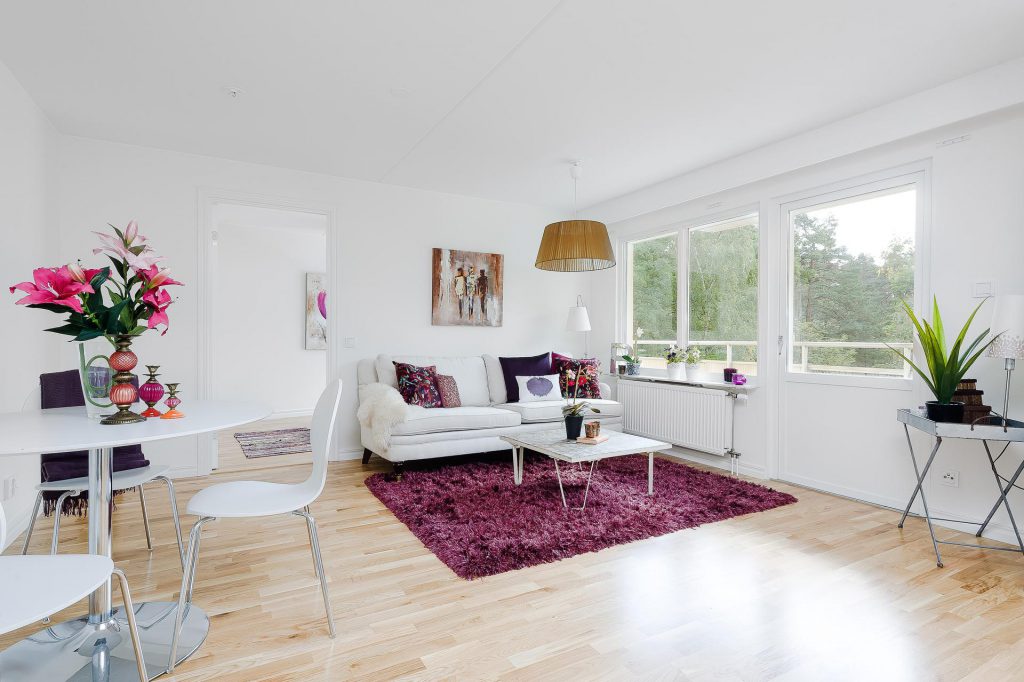 Purple carpet in a white interior