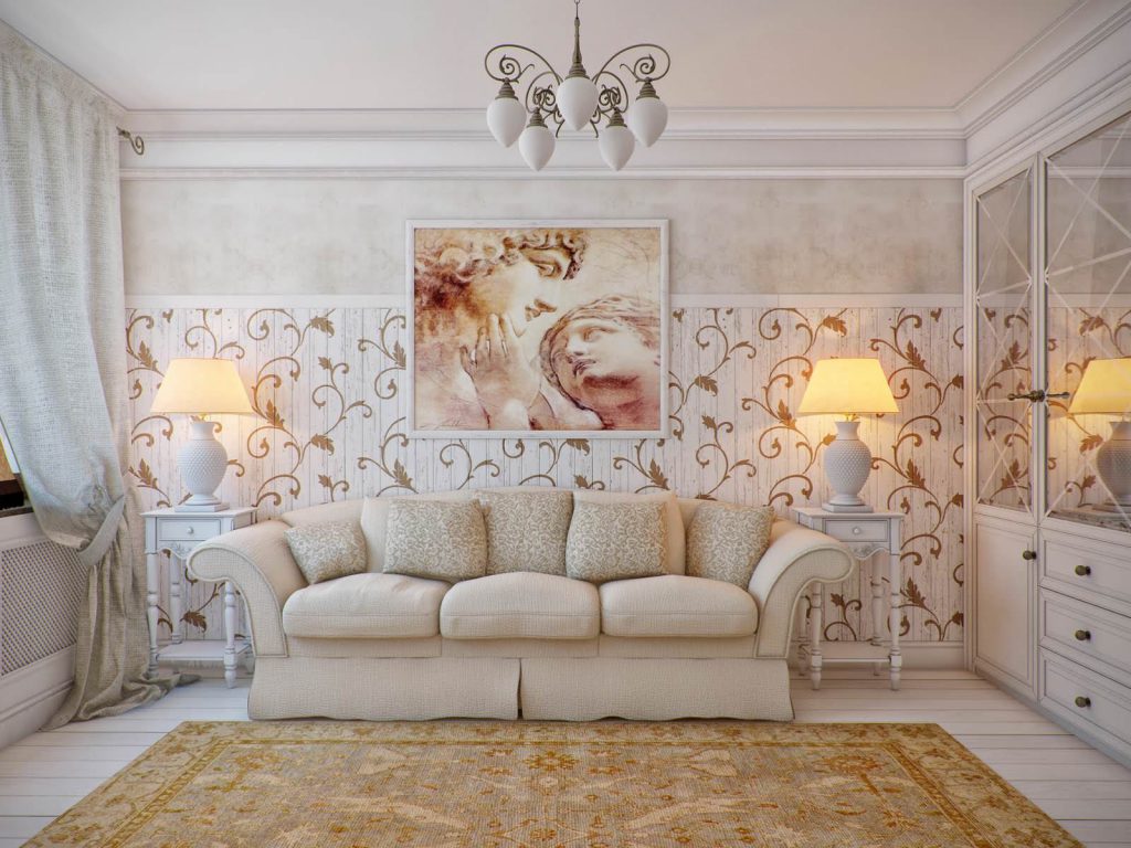 Living room with Provence style decorative panels