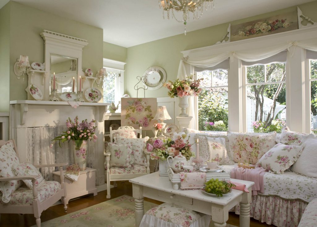 Provence style living room with rich floral décor