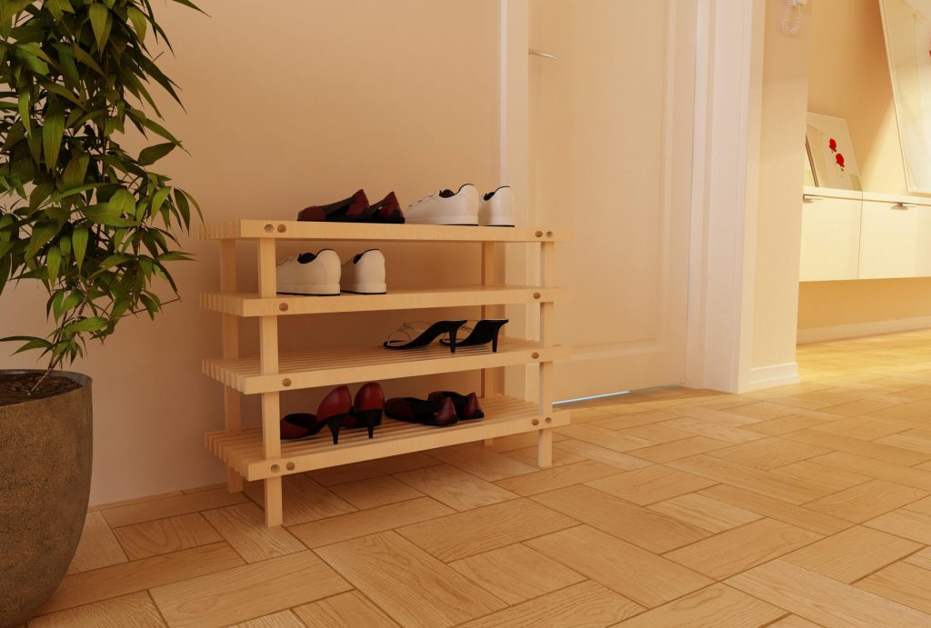 Wooden shoe rack for hallway