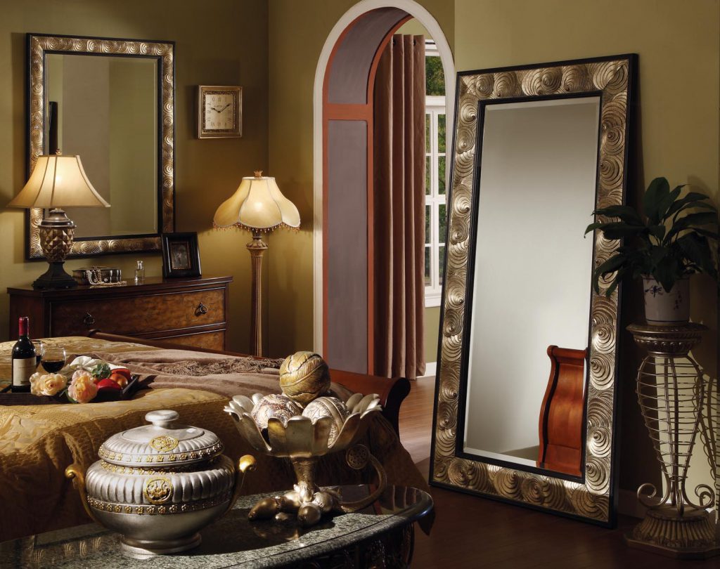 Several mirrors in the bedroom