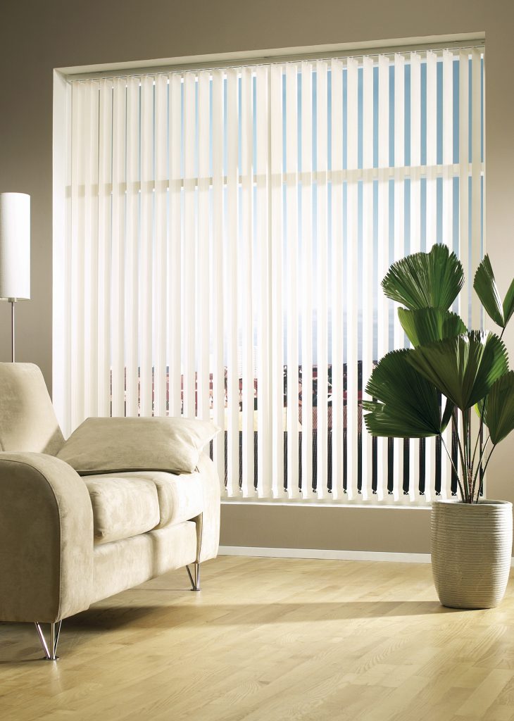 White vertical blinds in a room