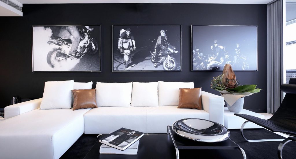 Coffee table in the living room made of black plastic and metal