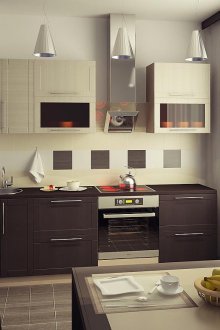 Тъмно венге и бежов цвят в дизайна на кухнята