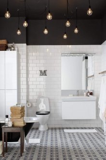 Beautiful black ceiling with ample lighting in the bathroom