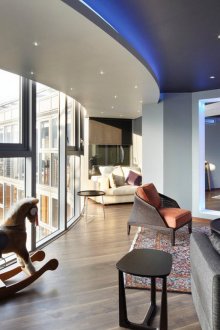 Two-level black and white ceiling in the interior