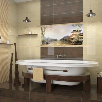 Плочка с изображението на бамбук в интериора на банята