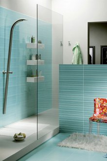 Bilik mandi dengan pancuran mandian biru