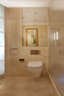 Interior bilik mandi dengan pancuran mandian