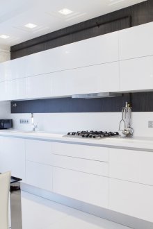 Bright black and white minimalist kitchen