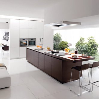 Minimalism modern kitchen with a large island