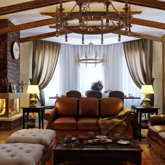 Килим в стил Арт Нуво на дървения под във всекидневната