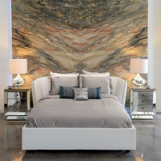 Leather white bed in the Art Nouveau bedroom