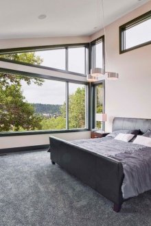 Black leather bed in the interior of the house