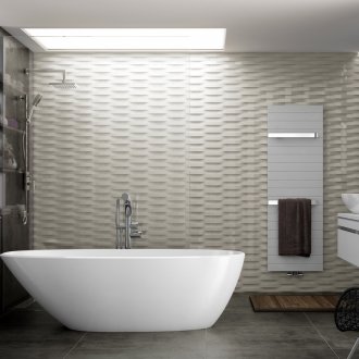 Unusual different-colored walls in the bathroom in the Art Nouveau style
