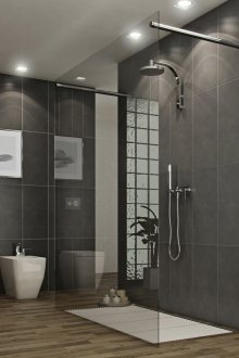 Gray walls and spotlights in the Art Nouveau bathroom