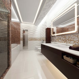 White and Brown Art Nouveau Small Bathroom