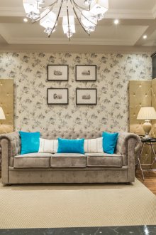 Beige and black neoclassical living room