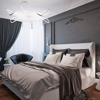 Black and white bedroom in the neoclassical style