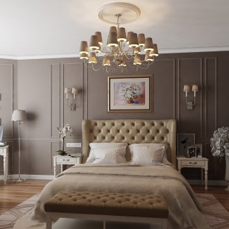 White, beige and brown colors in the neoclassical bedroom