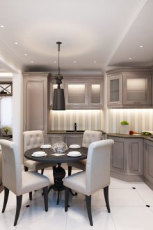 White and gray neoclassical kitchen