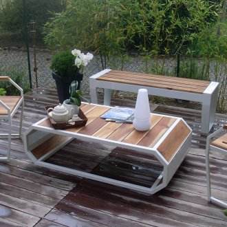 Terrace with a bench and other furniture