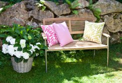 Beautiful bench made of wood and metal in the country