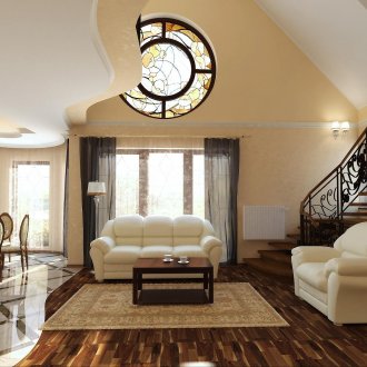 Бежово, бяло и кафяво в комбинирания хол във френския стил