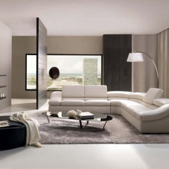 Бял високотехнологичен ъглов диван в хола