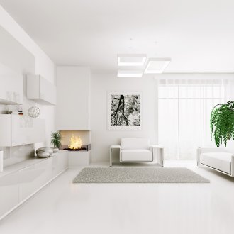 Модерен бял полилей във всекидневна с високи технологии