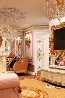 Огледални панели в интериора на хола в класически стил