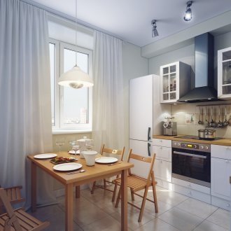 Gemütliche braune und weiße Küche in modernem Stil